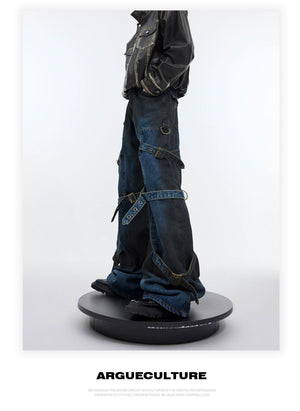 desc::deconstructed-flare-jeans-with-metal-buckle-lace-up-detail-img-3