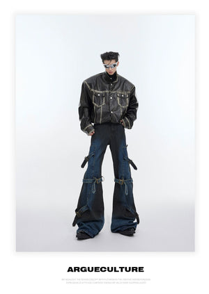 desc::deconstructed-flare-jeans-with-metal-buckle-lace-up-detail-img-4