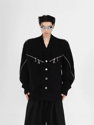 deconstructed-full-zip-v-neck-punk-knit-cardigan-black
