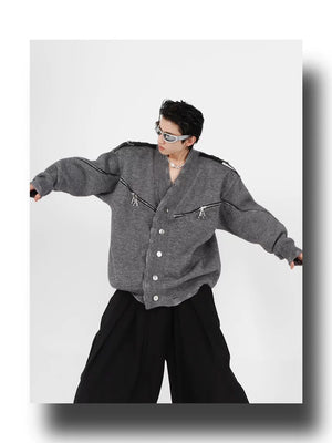 desc::deconstructed-full-zip-v-neck-punk-knit-cardigan-detail-img-12