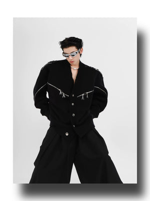 desc::deconstructed-full-zip-v-neck-punk-knit-cardigan-detail-img-15