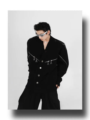 desc::deconstructed-full-zip-v-neck-punk-knit-cardigan-detail-img-7