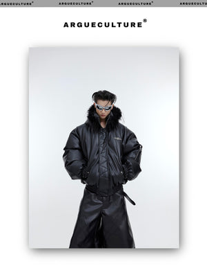 desc::deconstructed-hooded-faux-fur-leather-padded-jacket-detail-img-10