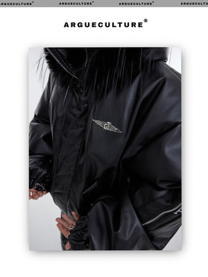 desc::deconstructed-hooded-faux-fur-leather-padded-jacket-detail-img-4