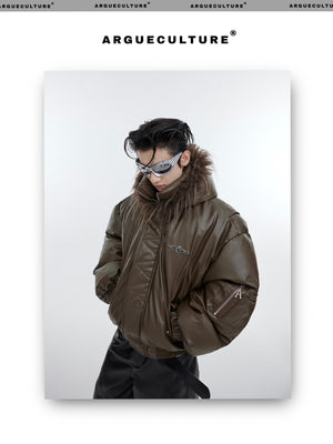 desc::deconstructed-hooded-faux-fur-leather-padded-jacket-detail-img-8