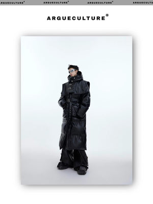 desc::deconstructed-long-hooded-pu-leather-padded-jacket-detail-img-15