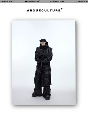 desc::deconstructed-long-hooded-pu-leather-padded-jacket-detail-img-2