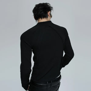 White deconstructed streetwear top showing shoulder enhancing cut