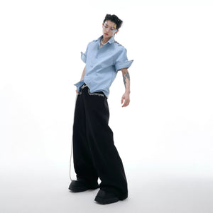 Back view of the loose fit drop shoulder short sleeve shirt