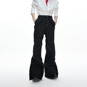 Men's white deconstructed micro-flare straight leg trousers front view