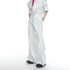 Black streetwear flare pants with patchwork stitching details