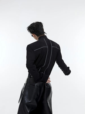 Back view of slim fit long sleeve shirt with raglan sleeves
