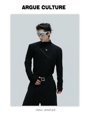 desc::deconstructed-mock-neck-slim-tee-with-metal-logo-detail-img-2