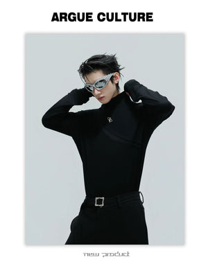 desc::deconstructed-mock-neck-slim-tee-with-metal-logo-detail-img-3