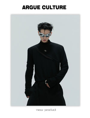 desc::deconstructed-mock-neck-slim-tee-with-metal-logo-detail-img-4