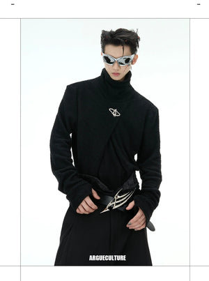 desc::deconstructed-mock-neck-slim-top-with-metal-logo-detail-img-7