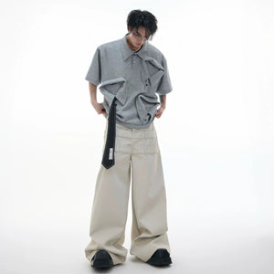 Detail shot of the heavyweight cotton blend fabric and 3D embossing