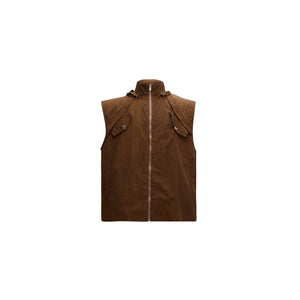 Deconstructed Nylon Utility Vest and Workwear Pants - Bili Brown Top (Removable Hood)