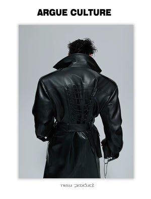 desc::deconstructed-padded-shoulder-leather-trench-coat-detail-img-2