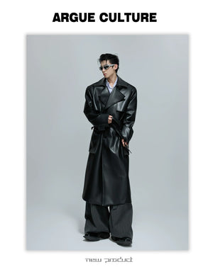desc::deconstructed-padded-shoulder-leather-trench-coat-detail-img-4