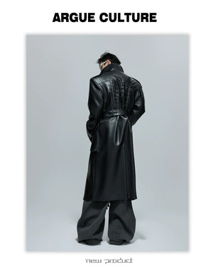 desc::deconstructed-padded-shoulder-leather-trench-coat-detail-img-9