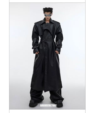 desc::deconstructed-padded-shoulder-pu-leather-long-trench-detail-img-10
