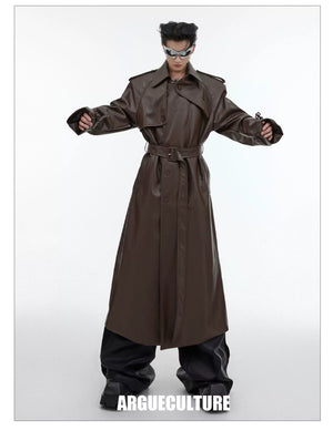 desc::deconstructed-padded-shoulder-pu-leather-long-trench-detail-img-3