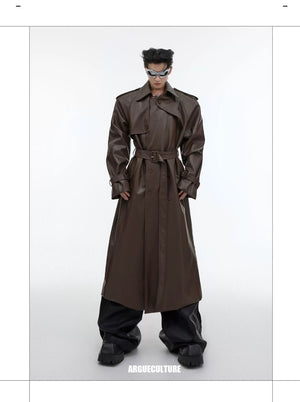 desc::deconstructed-padded-shoulder-pu-leather-long-trench-detail-img-4