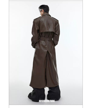 desc::deconstructed-padded-shoulder-pu-leather-long-trench-detail-img-5