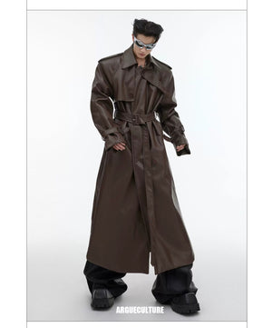 desc::deconstructed-padded-shoulder-pu-leather-long-trench-detail-img-8