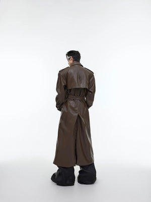 Detailed shot of the back slit on deconstructed leather coat