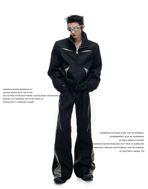desc::deconstructed-patchwork-cropped-jacket-flare-pants-set-detail-img-3