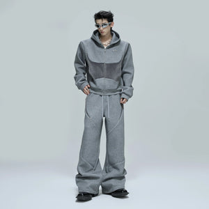 Full back view of the 480g cotton cropped hoodie and pants set