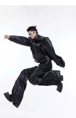 desc::deconstructed-pu-leather-patchwork-biker-set-for-men-detail-img-2