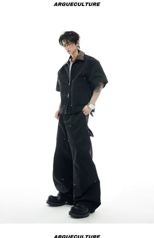 desc::deconstructed-pu-patchwork-short-sleeve-jacket-cargo-set-detail-img-11