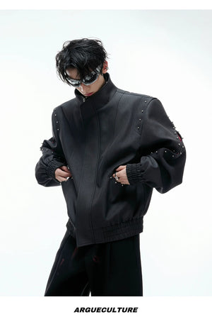 desc::deconstructed-rivet-stand-collar-loose-jacket-detail-img-11