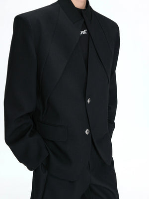 Deconstructed Stand-Collar Blazer and Trousers - main image 3
