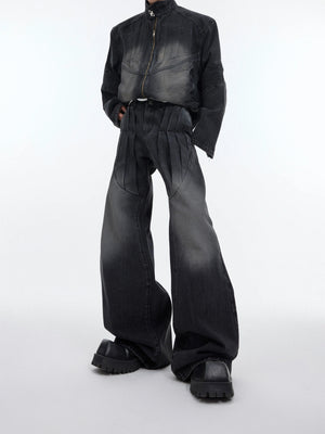 Deconstructed Washed Denim Jacket and Pants | Black, Blue - Washed Black Pants