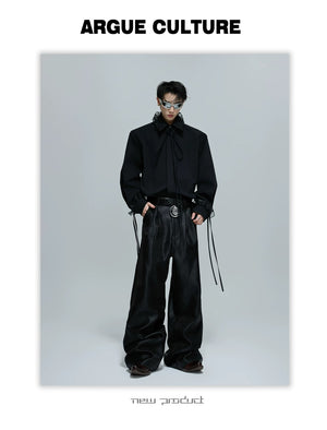 desc::detachable-shoulder-pad-lace-ribbon-unisex-loose-shirt-detail-img-2