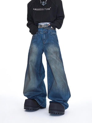 Male model wearing the full wasteland style denim set in an urban environment.