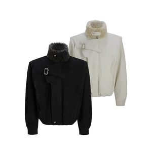 Men's streetwear distressed black parka jacket with fur collar