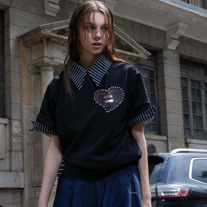 Gray heavyweight streetwear t-shirt with metallic bead heart design