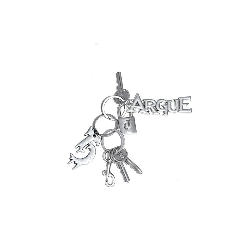 Vintage distressed metal buckle keychain front view streetwear accessory