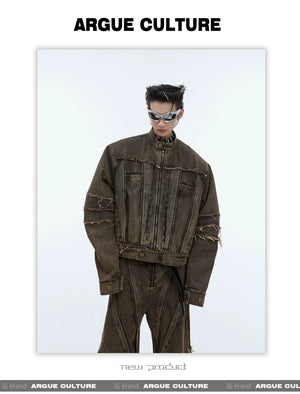 desc::distressed-metal-fringe-denim-jacket-pants-set-detail-img-1