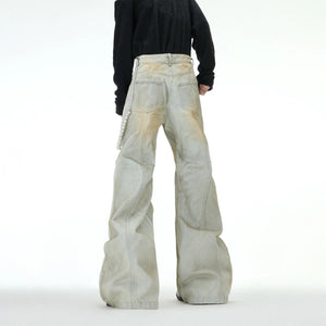 Close up of vintage wash and distressed texture on blue denim