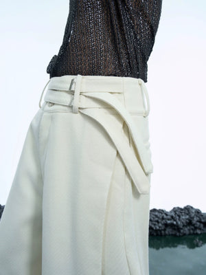 Double-Belt Wide-Leg Trousers in Black or Beige - main image 3