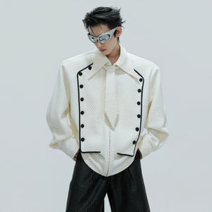 White French palace style double-breasted shirt jacket with woven tie