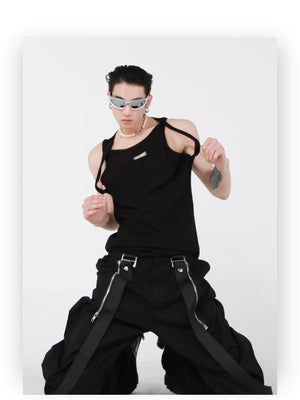 desc::double-strap-metal-detail-slim-vest-black-streetwear-tank-detail-img-7