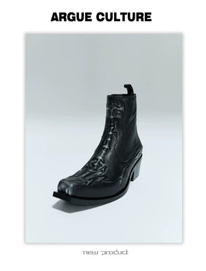desc::embossed-spine-distressed-leather-chelsea-boots-detail-img-1