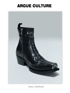 desc::embossed-spine-distressed-leather-chelsea-boots-detail-img-10